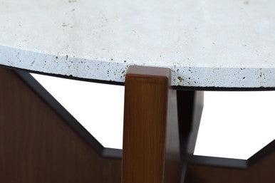 Winton cream travertine coffee table, close up view 2