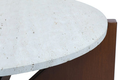 Winton cream travertine coffee table, close up view 3