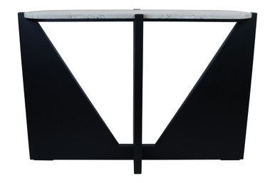 Winton Cream Travertine and Black Acacia Wood Console Table, 120 cm
