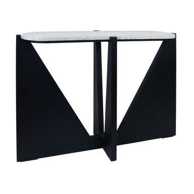 Winton Cream Travertine and Black Acacia Wood Console Table, 120 cm
