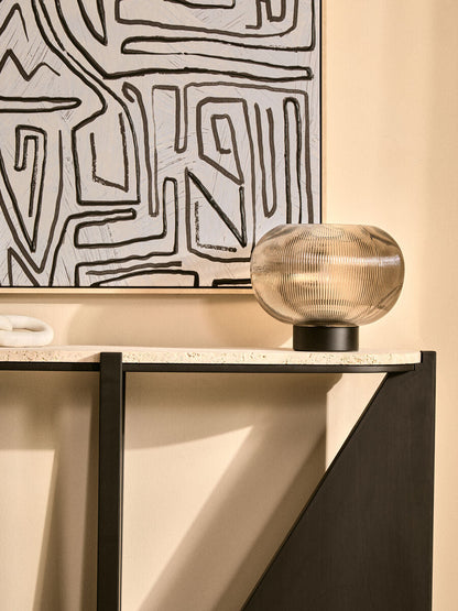 Winton Cream Travertine and Black Acacia Wood Console Table, 120 cm