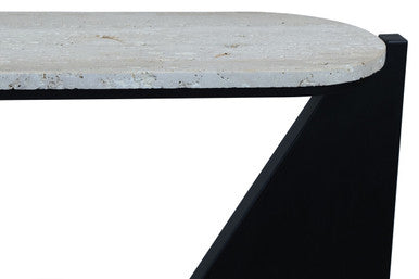 Winton Cream Travertine and Black Acacia Wood Console Table, 120 cm
