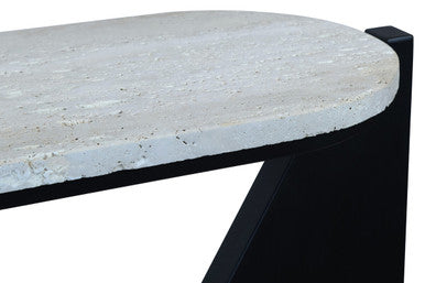Winton Cream Travertine and Black Acacia Wood Console Table, 120 cm