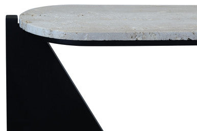 Winton Cream Travertine and Black Acacia Wood Console Table, 120 cm