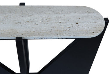 Winton Cream Travertine and Black Acacia Wood Console Table, 120 cm