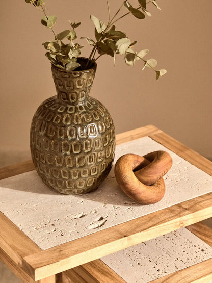 Womad Cream Travertine and Wood Small Nesting Side Tables, Set of 2