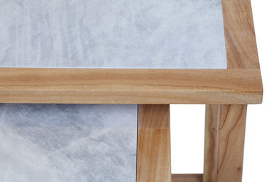 Womad White Marble and Wood Small Nesting Side Tables, Set of 2