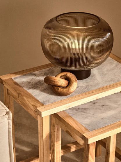 Womad White Marble and Wood Large Nesting Side Tables, Set of 2
