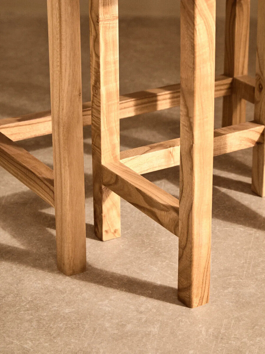 Womad White Marble and Wood Large Nesting Side Tables, Set of 2