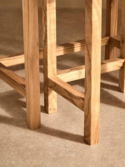 Womad White Marble and Wood Large Nesting Side Tables, Set of 2