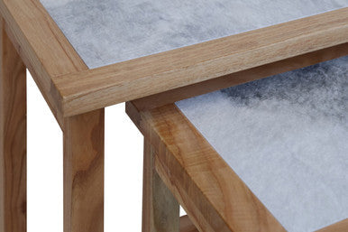 Womad White Marble and Wood Large Nesting Side Tables, Set of 2