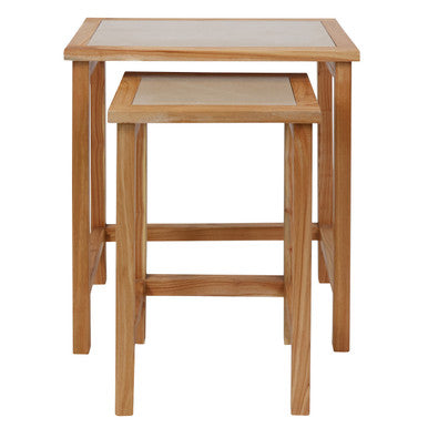Womad Cream Marble and Wood Large Nesting Side Tables, Set of 2