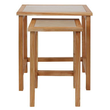 Womad Cream Marble and Wood Large Nesting Side Tables, Set of 2