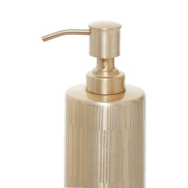 Close-up of the pump head on the Allegra Champagne Soap Dispenser