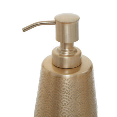 Close-up of the etched detail on the Allegra Champagne Soap Dispenser