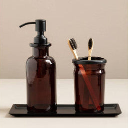 Allegra Kiara Brown Glass Soap Dispenser shown from a different angle