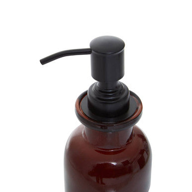 Close-up of the black pump on the Allegra Kiara Brown Glass Soap Dispenser