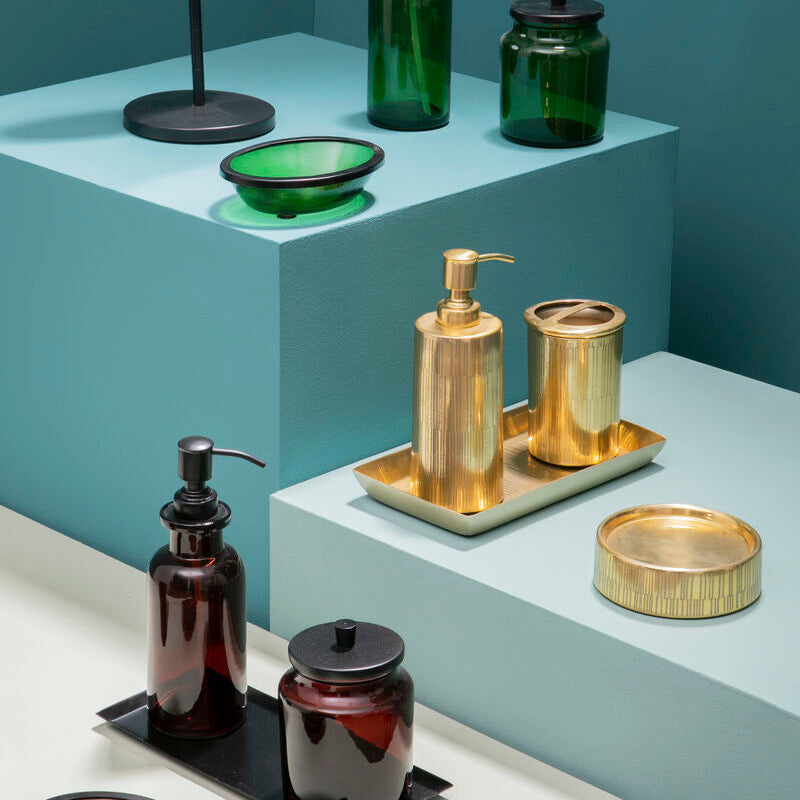 Allegra Gold Line Effect Soap Dispenser styled with matching accessories