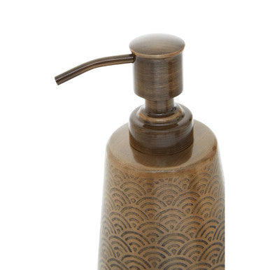 Close-up of the etched detail on the Allegra Gold Soap Dispenser