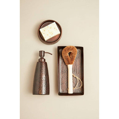 Allegra Dark Bronze Hammered Effect Soap Dispenser styled with matching accessories