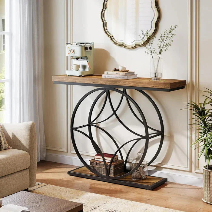 120cm Industrial 2-Tier Console Table | Geometric Metal Frame