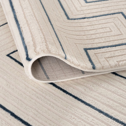 Carmel Cream-Blue Geometric Rug | 6040
