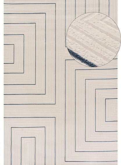 Carmel Cream-Blue Geometric Rug | 6040