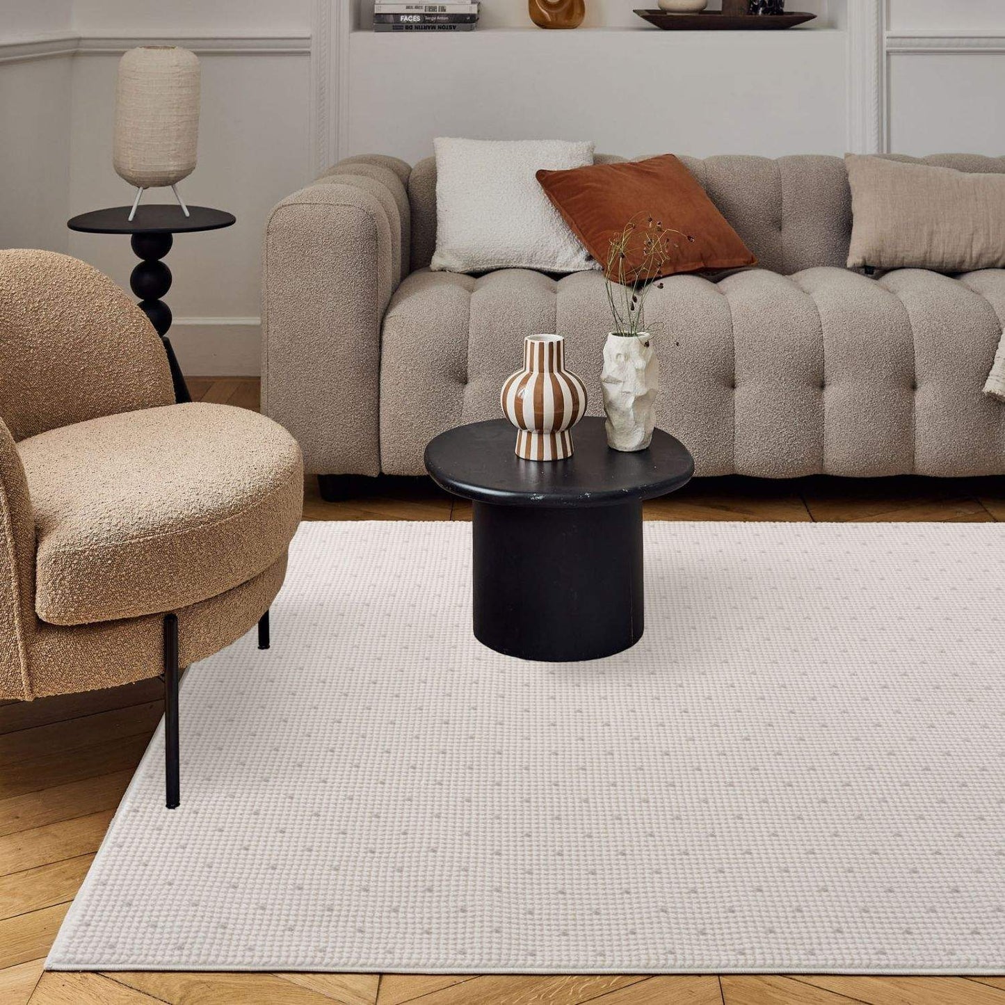 Carmel Cream-Grey Dots Rug | 6080