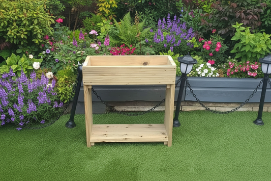 60cm High Wooden Garden Trough On Legs With Bottom Shelf