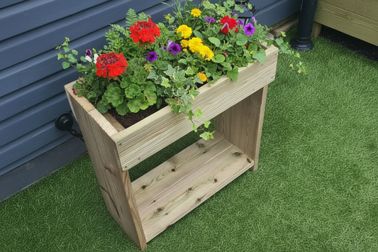 60cm High Wooden Garden Trough On Legs With Bottom Shelf
