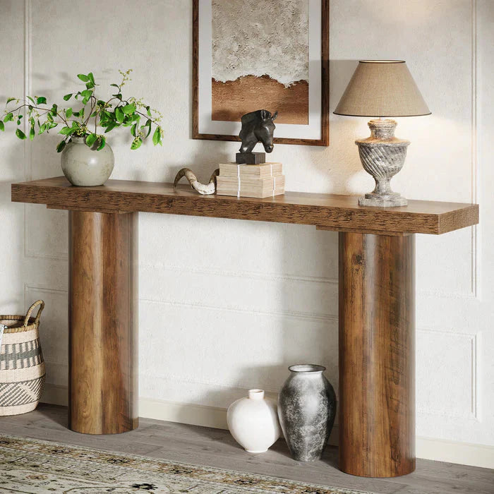 160cm Rustic Farmhouse Console Table | Cylindrical Leg Sofa Table