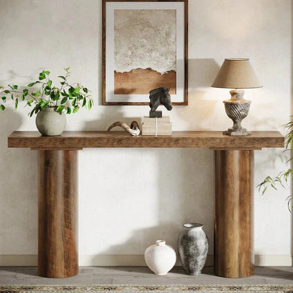 160cm Rustic Farmhouse Console Table | Cylindrical Leg Sofa Table