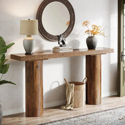 160cm Rustic Farmhouse Console Table | Cylindrical Leg Sofa Table