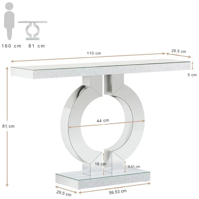 110cm Mirrored Console Table | Modern Silver Sofa Table with O-Shaped Base