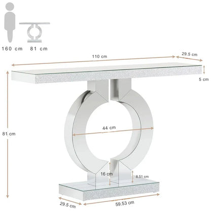 110cm Mirrored Console Table | Modern Silver Sofa Table with O-Shaped Base