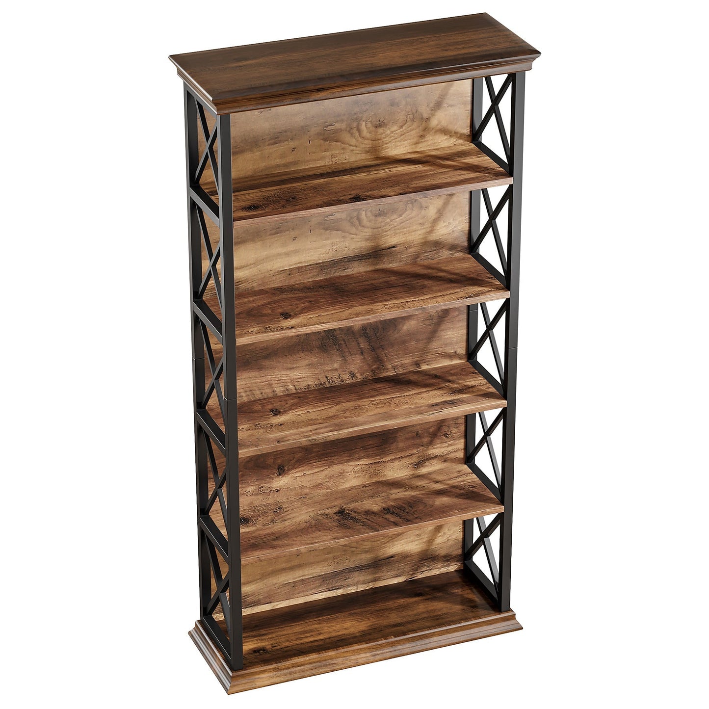 180cm 5-Tier Rustic Industrial Bookcase - Large Open Shelf Display & Storage