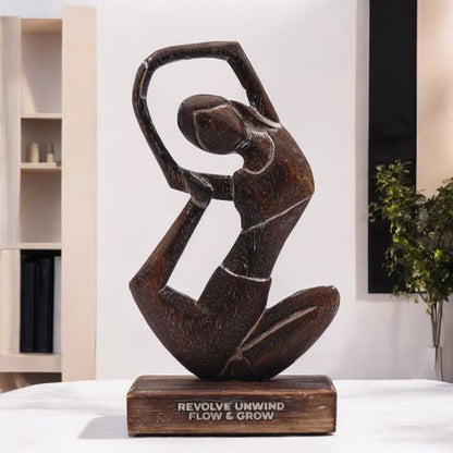 Wooden Yoga Lady | Revolved Pose | Antique Finish