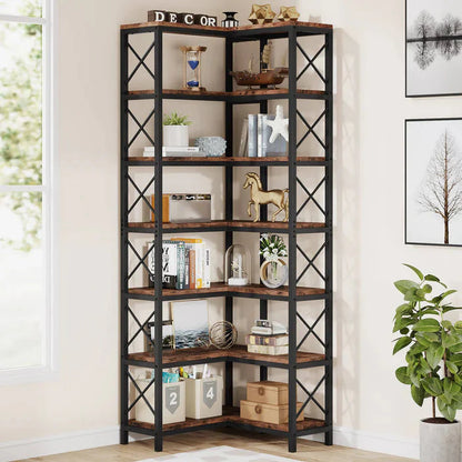 7-Tier Corner Bookshelf Display Storage Rack