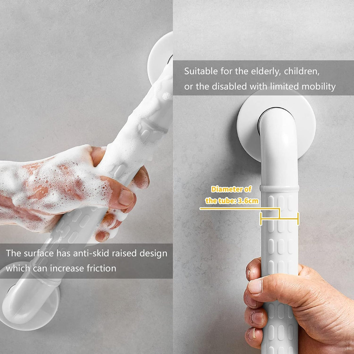 Non-Skid Bathroom Grab Rail Safety Support for Elderly, Disabled & Senior