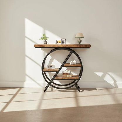 4-Tier Console Table, 100 cm Entryway Table with Geometric Metal Frame