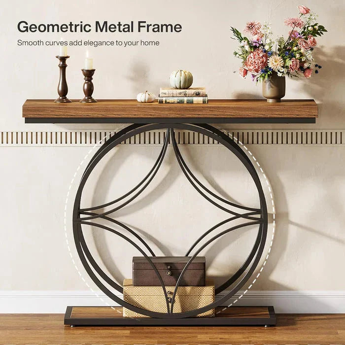120cm Industrial 2-Tier Console Table | Geometric Metal Frame