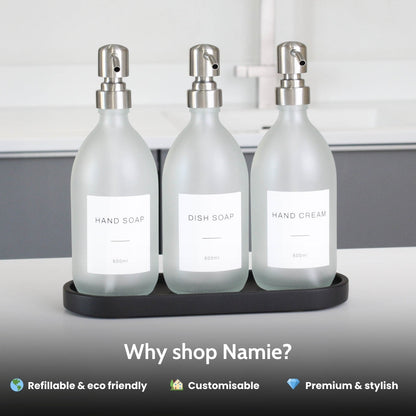 Namie Black Tray & Frosted White Dispenser Triple Set
