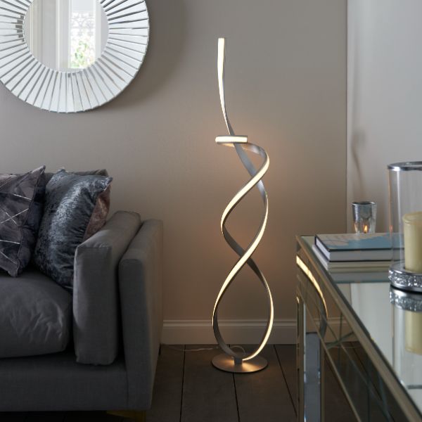 Pagazzi Zkylar LED Spiral Floor Lamp Matt Silver 150 cm