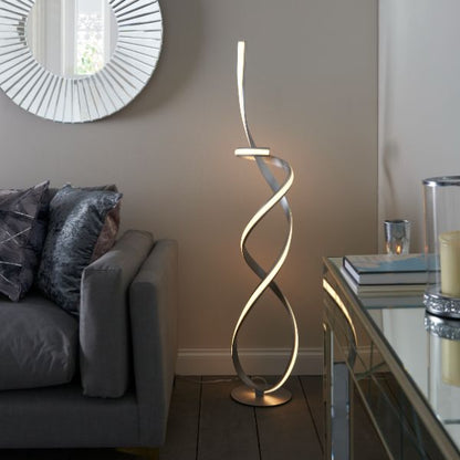 Pagazzi Zkylar LED Spiral Floor Lamp Matt Silver 150 cm