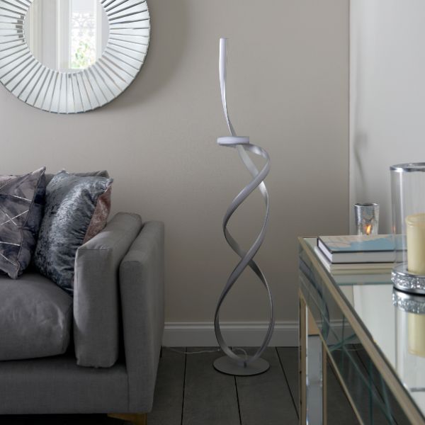 Pagazzi Zkylar LED Spiral Floor Lamp Matt Silver 150 cm