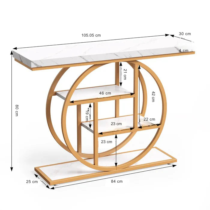 105cm Industrial Circular Console Table with 4-Tier Shelving