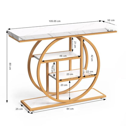 105cm Industrial Circular Console Table with 4-Tier Shelving