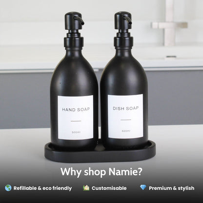 Namie Black Concrete Tray & Matte Black Glass Dispenser Double Set
