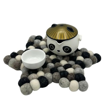 Star Shape Felt Ball Centre Mat | Multi Grey