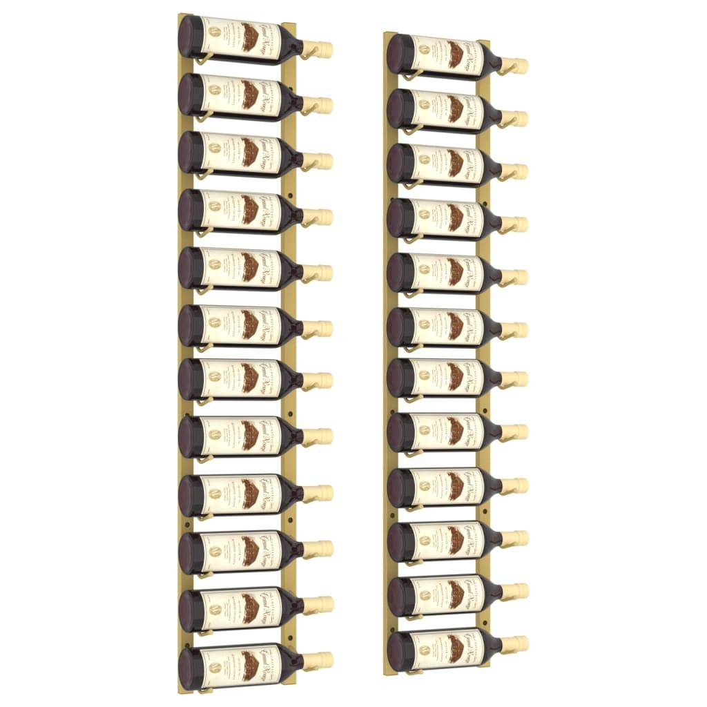 Wall Mounted Wine Rack for 12 Bottles 2 pcs Gold Iron